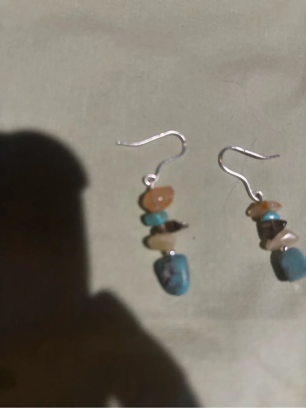 Handmade Turquoise Chip Dangle Earrings - Multi-Color Stones
